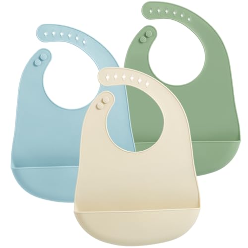 PandaEar 3 Pack Silicone Baby Bibs, Super Thin Light Weight Water...