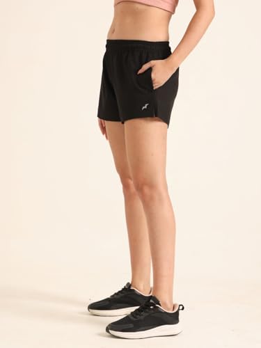 Image of Women's Athletic Running Shorts, Quick-Dry Lightweight Fabric, Elastic Waistband with Inner Drawstring, Side Pockets