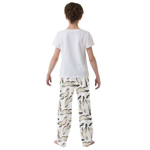 ZZXXB Cute Seal Print Boys Long Pants Soft Trousers Elastic Waist Kids Lounge Bottoms with Pockets S-XL3