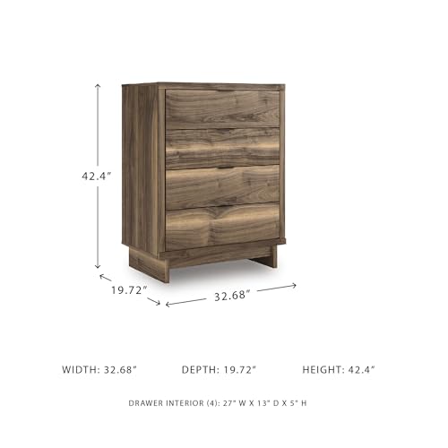 Image of Signature Design by Ashley Darcalli Chest of Drawers, 4 Drawer Tall Dresser, Mid-Century Modern, Engineered Wood (MDF /particleboard /Plywood) and Decorative Laminate, Bedroom Storage, Rustic Brown