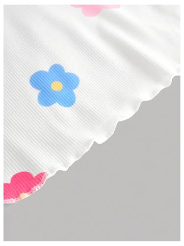 WDIRARA Girl's Floral Print Lettuce Trim T Shirt Short Sleeve Crew Neck Tee Rib Knit Slim Fit Crop Tops4