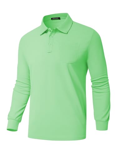 Promen polo Men's Classic Long Sleeve Polo Shirts Casual Lightweight