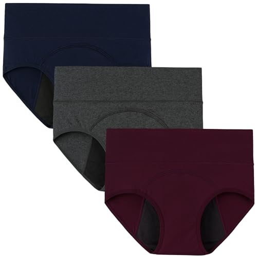 INNERSY Womens Menstrual Underwear High Waisted Leak Proof Period Panties 3 Pack(Dark Vintage Medium)