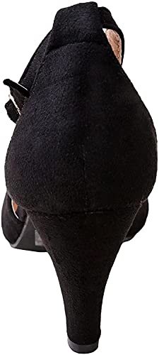 Chase & Chloe Kimmy-36 Women's Teardrop Cut Out T-Strap Mid Heel Dress Pumps (8.5, Black Nubuck)4