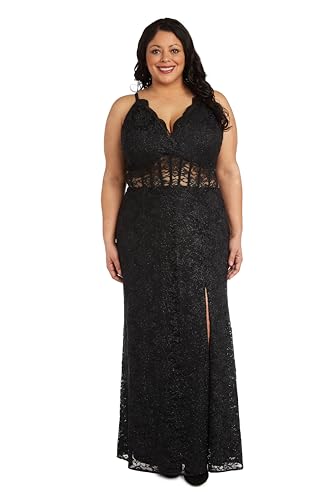 Image of Long Lace Corset Gown W /Illusion Scallop Bodice, Spaghetti Straps & High Slit