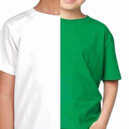Image of Kids Round Neck T-Shirt Half Sleeves 100% Cotton Rich Soft Comfortable Fit Stylish Plain Color White+1 Combo Original Brand Tshirt for Boys