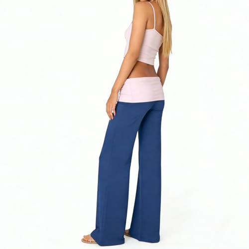 Image of Lounge Yoga Pants for Women Fold Over Low Waist Wide Leg Bell Bottoms | Y2K Foldover Pants, Flare Leggings, Low Rise Yoga Sweatpants