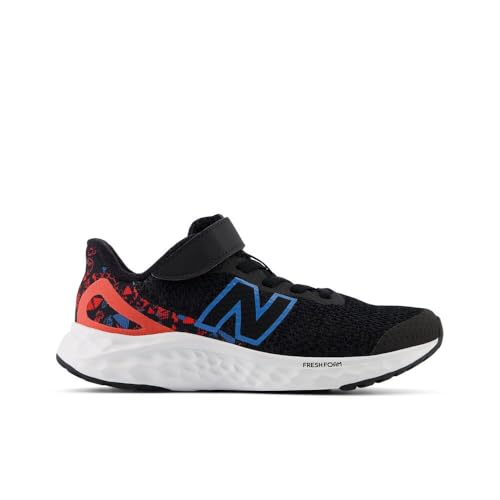 Image of New Balance Kid's Fresh Foam Arishi V4 Bungee Lace with Top Strap Running Shoe, Black /Azure /Blast Red, 13 XW Little Kid