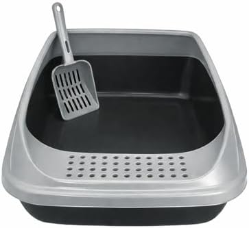 Kürekli Izgaralı Açık Kedi Tuvalet Kabı – Sıçrama Önleyici, Yüksek Kenarlı, Kolay Temizlenebilir Plastik Kedi Kumu Kabı (METALİK GRİ) - Görsel 2