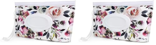 Image of Itzy Ritzy Travel Wipes Case - Reusable Wipe Pouch – Take & Travel Pouch Holds Up to 30 Wet Wipes, Includes Silicone Wristlet Strap, Floral (Pack of 2)