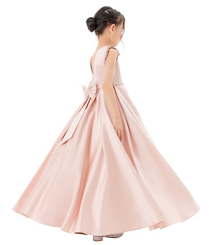 ekidsbridal Satin V-Back Flower Girl Dresses with Rhinestone Wedding Toddler Gown 3262