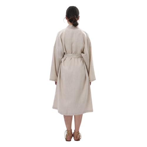 Amazhiyu Womens Pure Linen Mid Length Kimono Robes Lightweight Long Sleeve Bathrobe4