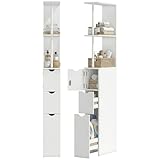 HOMCOM Colonna Bagno, Mobile Bagno Salvaspazio in Legno, Mobiletto con Armadietto, Ripiani...