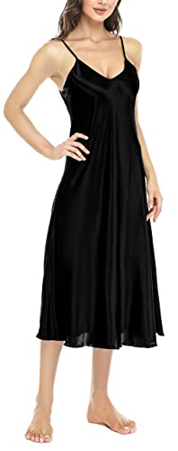 Lovasy-Camisones-Sexys-Mujer-de-Saten-Camison-de-Mujer-Verano-Tirantes-Ajustable-Camison-Mujer-Largo-Dormir-Combinacion-Interior-Ligero-y-Suave