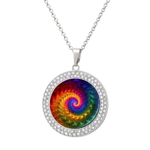 Psychedelic Tie Dye Womens Necklaces Adjustable Pendant Jewelry Gifts for Mom Wife Girlfriend Silver-style