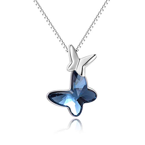 AOBOCO Sterling Silver Butterfly Necklace for Women, Butterfly Pendant Made with Crystal from Swarovski, Blue Morpho Helena Butterfly Jewelry Gifts for Anniversary Birthday