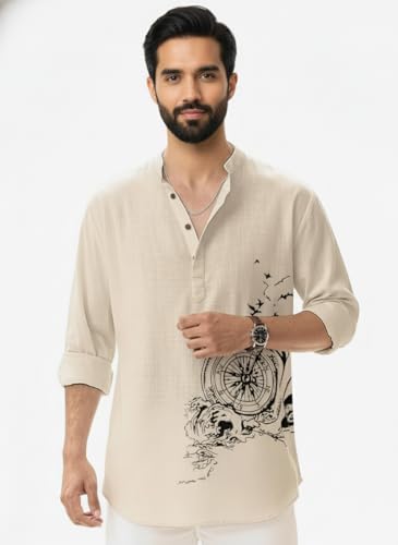 Image of Amazon Brand - INKAST Men's Cotton Blend Mandarin Collar Regular Fit Full Sleeve Casual Short Kurta