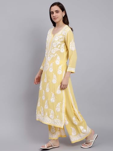 Image of Seva Chikan Hand Embroidered Lucknowi Chikankari Modal Kurta and Palazzo Set SCL8023