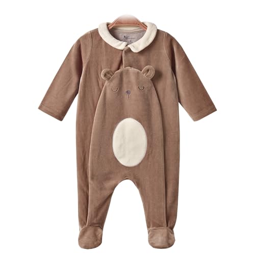 Image of Minicoco Baby Soft Cotton Blend Velvet Footed Jumpsuit, Warm Winter Footie Clothes for Newborn to 12 Months Baby Boy & Girl