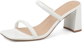 Avidirk - Women's Square Open Toe Two Strap Mid Heel Sandals
