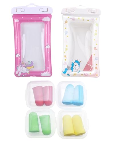 KGDUYC Funda Impermeable Móvil - 2pcs Universal Bolsa Estanca Móvil,funda impermeable Unicornio,bolsa impermeable para iPhone 15 14 13 12 11,viene con 4 pares de tapones para los oídos,12 * 22 cm