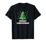 Merry Christmas Pixel Art 8-Bit Video Game Christmas Tree T-Shirt