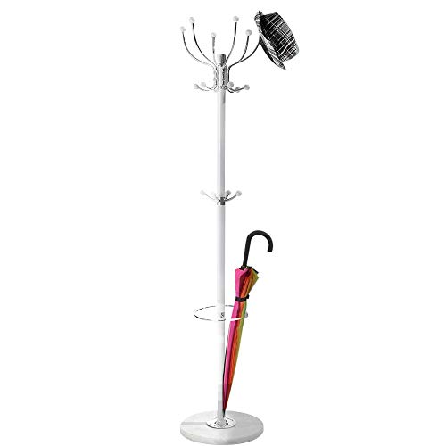 Bakaji - Perchero de diseño de pie de metal con 16 ganchos para colgar ropa, paragüero y base de mármol, tamaño 37 x 37 x 175 cm