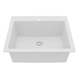 Karran QT-820 Top Mount 25 in. Single Bowl Quartz Kitchen Sink in White