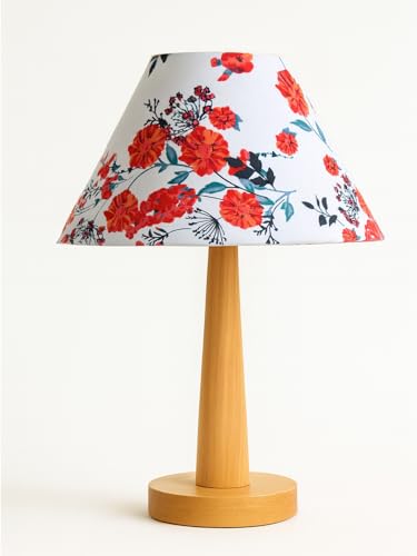 Image of Decorative Floral Shade Table Lamp with Warm LED Lighting & Natural Wooden Stand - Perfect for Bedroom, Living Room, Study & Gifting (Marigold)