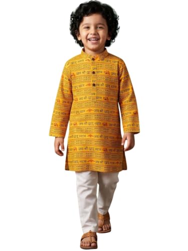 Image of AJ DEZINES Boys Cotton Full Sleeve Letter Printed Kurta Pajama Set for Kids - Ethnic wear | Special Occasion & Traditional Outfit |Boys Kurta Set - Regular Fit