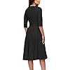 Womens-Elegance-Audrey-Hepburn-Style-Ruched-Dress-Round-Neck-34-Sleeve-Sleeveless-Swing-Midi-A-line-Dresses FENJAR Womens Elegance Audrey Hepburn Style Ruched 3/4 Sleeve Midi A-line Dress Black