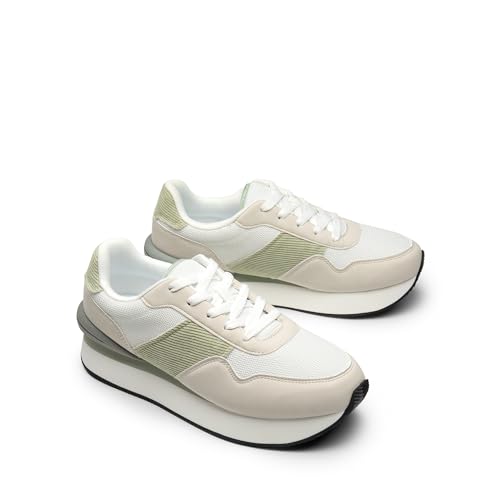 DREAM PAIRS DREAM PAIRS Women Sneakers Tennis Ray Walking Platform Chunky Comfortable Lightweight Lace Up Casual Fashion Sneaker,Size 7,White/Green,SDFN2448W