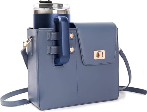 Image of House of Quirk Outdoor Portable Crossbody Tumbler Holder Bag with Purse Compartment - Travel Water Bottle Carrier for Hiking, Walking, Camping (Steel Blue)