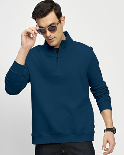 Image of AUSK Mens Sweatshirt with Neck Zipper || Full Sleeve Polo Collar Jacket for Winter wear Fleece Fabric Sweatshirt for Man