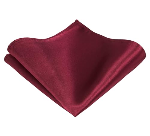 TIE G Einfarbiger Satin Formell für Herren Krawatte und Einstecktuch-Set im Geschenkkarton für die Hochzeit (Wein)