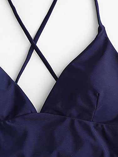 Zaful Women's Boho Mix And Match Swimwear Two Piece Bikini With High Waisted Bathing Suits(4-Deep Blue-Boho,L) #TOP3