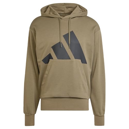 adidas Uomo Essentials Big Logo French Terry Hoodie Sweatshirt, Olive Strata/Black, XS