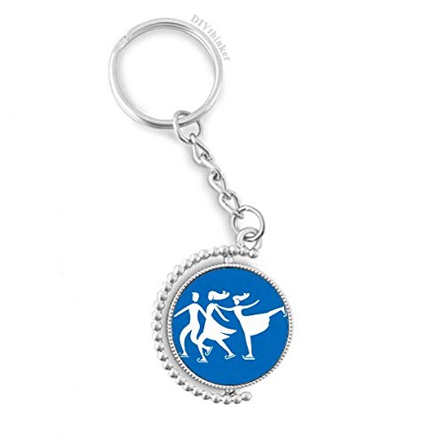Llavero giratorio de esquí azul con anillo de metal para deporte de invierno