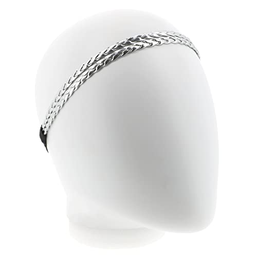 Diadema Plata PU, Original Diadema Doble Trenzada, Elástica Fina con Cintura Regulable, Diadema para Boda o Fiesta - Image 3