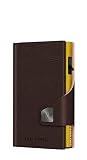 Tru Virtu® Porte-Cartes Click & Slide Florence Café/Doré I Porte-Cartes de crédit I Porte-Cartes Protection Anti-RFID NFC I Portefeuille en Vrai Cuir Italien I Portefeuille I Slim Wallet