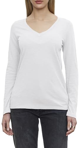 Velvet by Graham & Spencer womens Blaire Long Sleeve V-neck Tee T Shirt, White, Small US