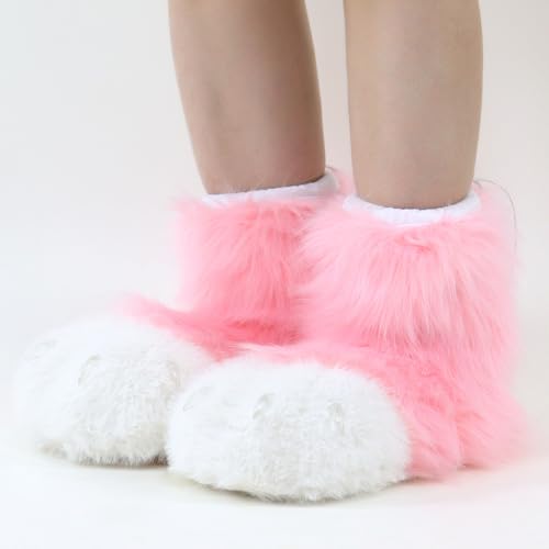 HAOAN Furry Animal Paw Slippers Fuzzy Boots Cat Fox Wolf Bear Claw Shoes Halloween Cosplay Costume Accessories by HAOAN - Image 2