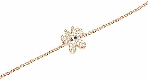 Nusret Takı 925 Ayar Gümüş Kelebek Model Bileklik, Pembe, Beyaz Taş - Görsel 4