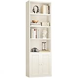 Coleshome 6-Tier Bookcase with Doors and Cabinet, Bookshelf Floor Standing Display Storage Shelf, Bookcases for Home, Office, Living Room, Bedroom, White, 48 x 24 x 176.4