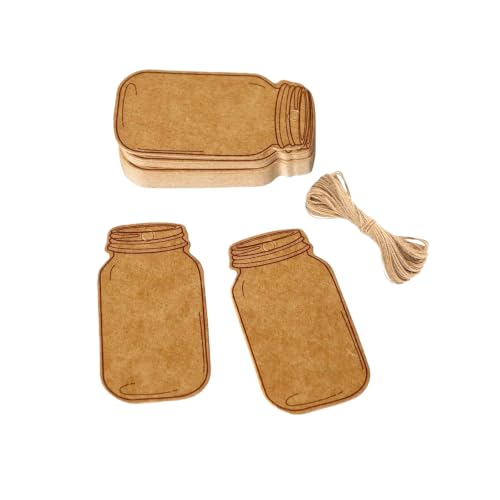 100Pcs Brown Kraft Paper Gift Tags Mason Jar Labels with Jute Twine Vintage Blank Bottle Tags for Canning Wedding Party Favors DIY Crafts(2.56 x 1.38 Inch)