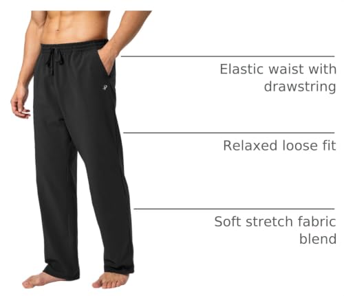 Pudolla Men's Cotton Yoga Sweatpants Athletic Lounge Pants Open Bottom Casual Jersey Pants for Men with Pockets (Black Large) — view 4
