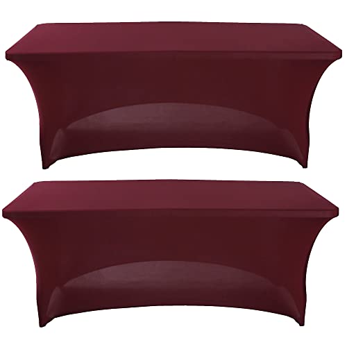 2 Pack Spandex Table Covers Stretchable Tablecloth Universal Rectangular Fitted Tablecloth Protector Wrinkle Free Table Covers for Party, Wedding, Birthday, Banquet, Vendor（Burgundy,6FT