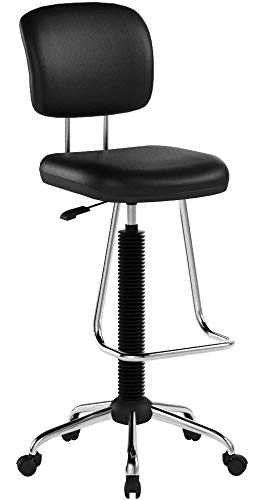 Office Star Pneumatic Drafting Chair with Casters and Chrome Teardrop Footrest, Vinyl Stool and Back