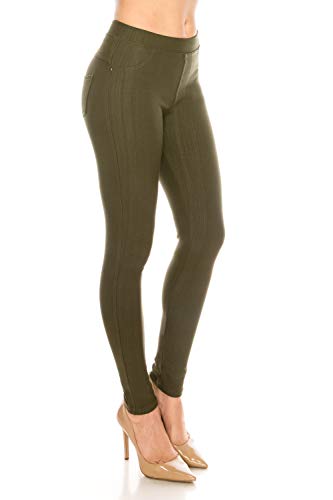 Pocket Jeggings Jeans Leggings Pants - Women Bottom Casual Comfy Slim Fit Denim Skinny Stretch (ONE, Ankle - Olive)
