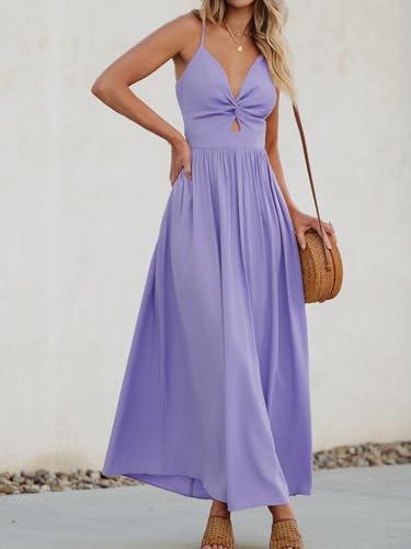 Image of CUPSHE Women Casual Dress Beach Sleeveless V Neck Summer Cutout Spaghetti Straps Formal Maxi Sun Dresses